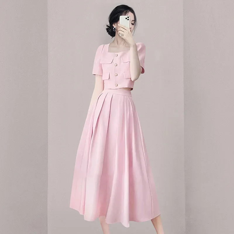 Лето 2023 новый твидовый укороченный топ и юбка средней длины в светском стиле