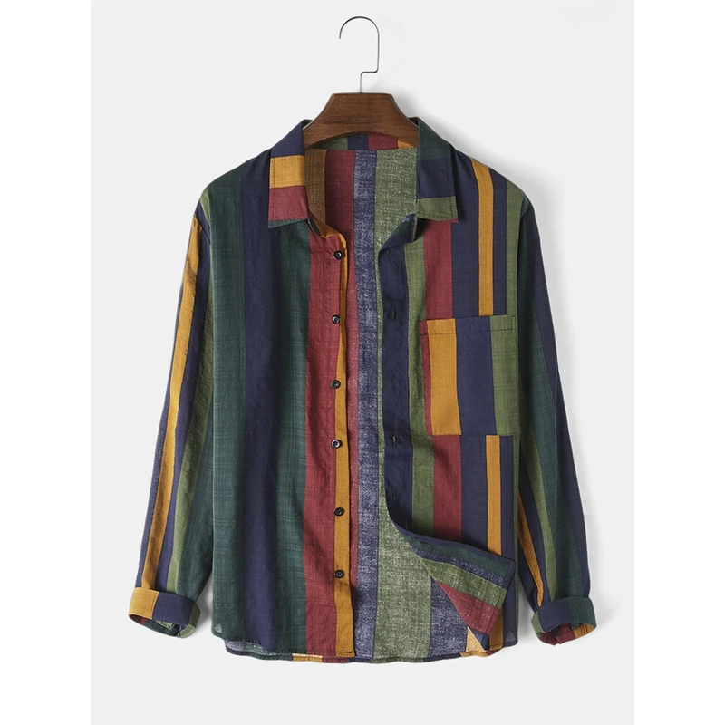 

Новинка 2023, полосатая рубашка, Мужская льняная блузка с длинным рукавом, мужские дизайнерские рубашки, дышащая повседневная Уличная одежда в стиле хип-хоп, мужские топы, блузы