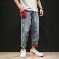summer 2022 mens large perforated pants new capris japanese multi color stitching couples college free shipping fashion