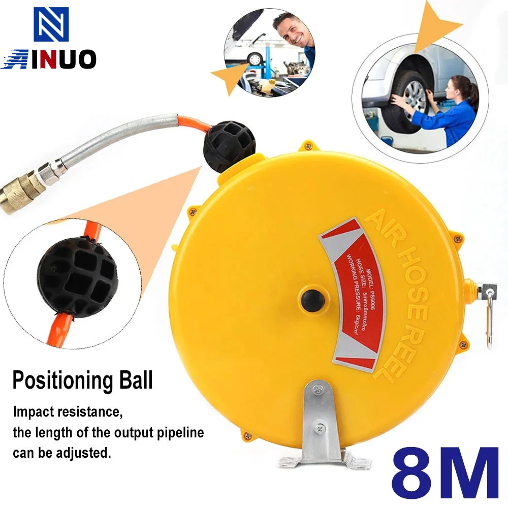 Automatic Retractable Hose Reel Telescopic Air Drum Hose PU8*5 10*6.5 12*8 Automotive Rewind Pneumatic Drum Garden PU Tube