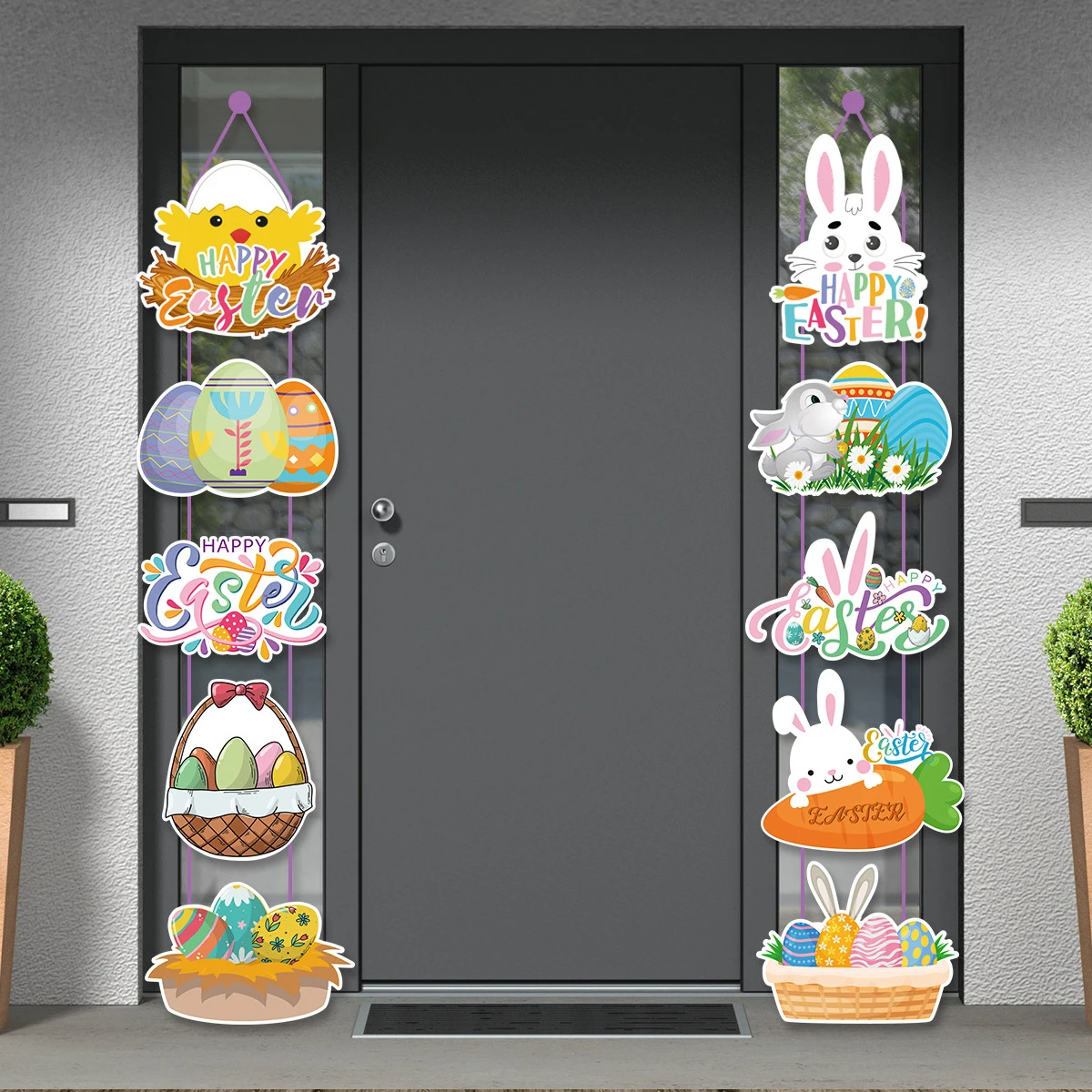 

Happy Easter Door Hanging Banner Bunny Easter Egg Carrot Pattern Porch Sign Decoration for 2024 Spring Party DIY Decor SUpplies