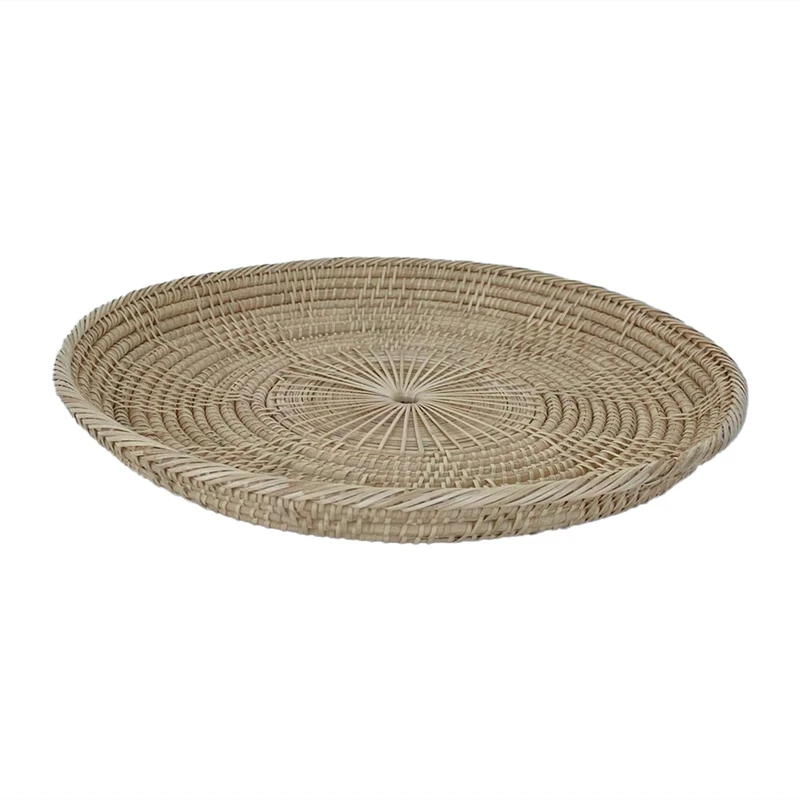 

INS Vintage Rattan Fruit Tray Storage Plate Hand-Woven Round Bread Plate Photographic Props Furniture Decoration