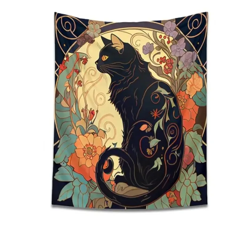 Психоделический гобелен с рисунком кошки для офиса гостиной домашний Настенный