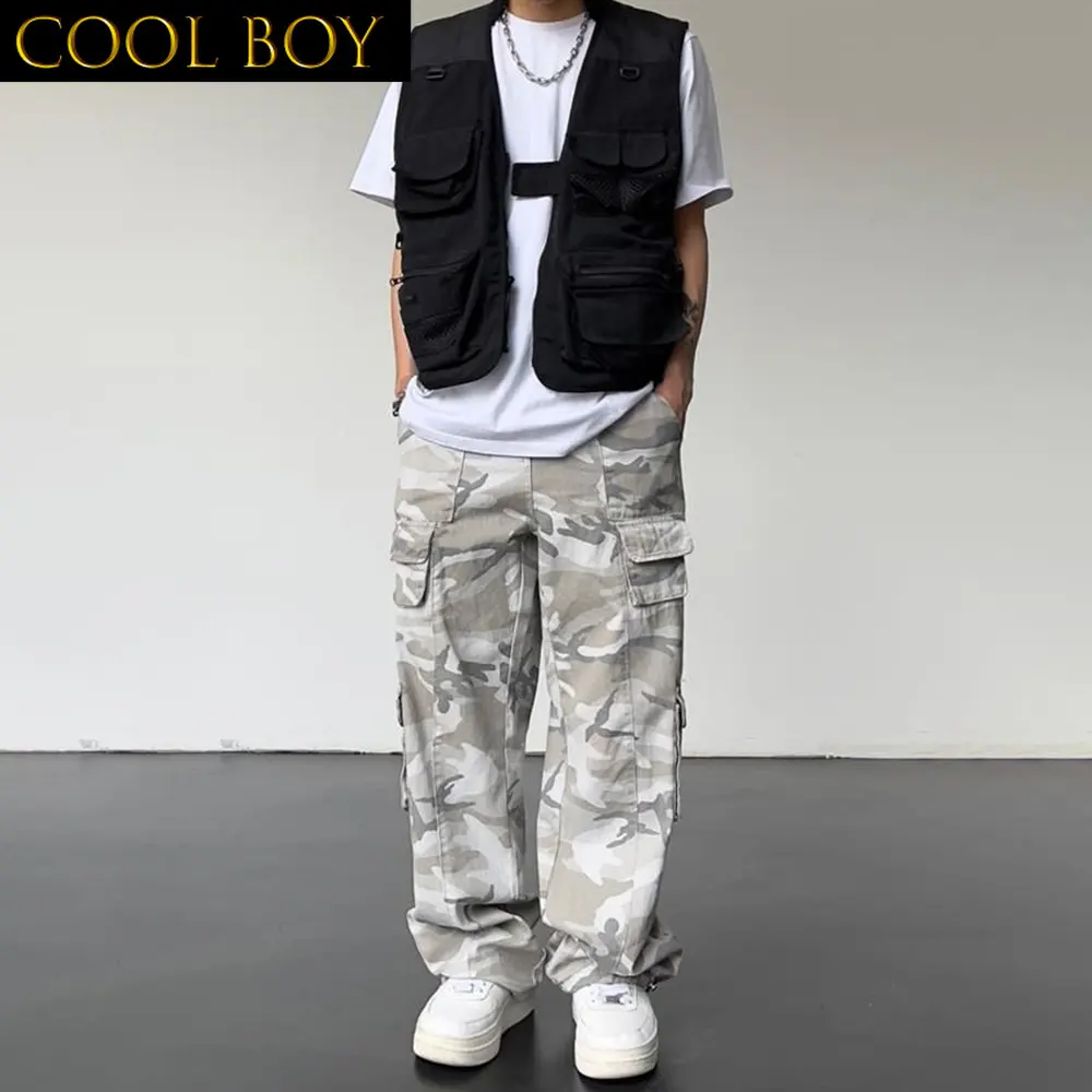 

Комбинезон E BOY в американском стиле с множеством карманов, мужские повседневные Широкие штаны нового дизайна, прямые уличные брюки в стиле хип-хоп