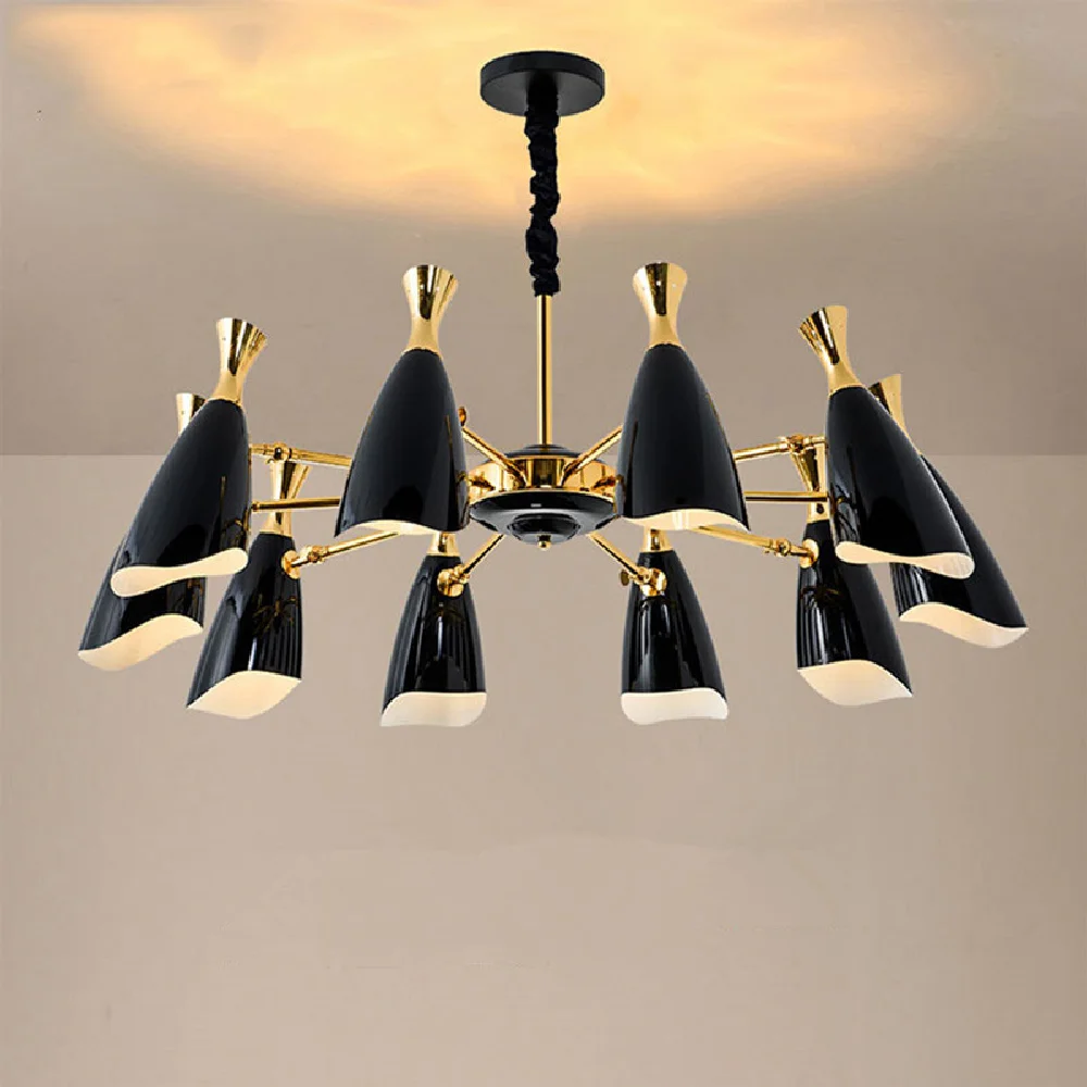 

Nordic Post Modern Trumpet Shaped Living Room LED Chandelier Simple Study Dining Room Wrought Iron Lighting Fixture