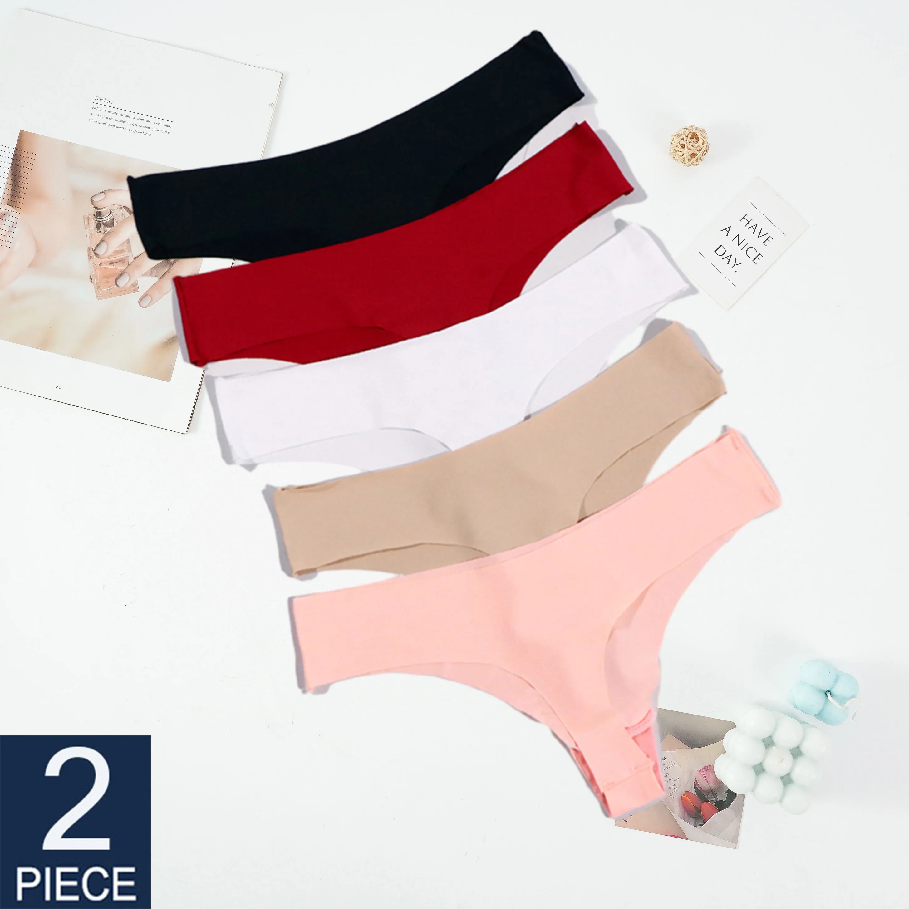 

2Pcs/set Ice Silk Panties For Women Sexy Seamless G-string Soft Underwear Low Waist Thong Underpants Solid Color Female Lingere