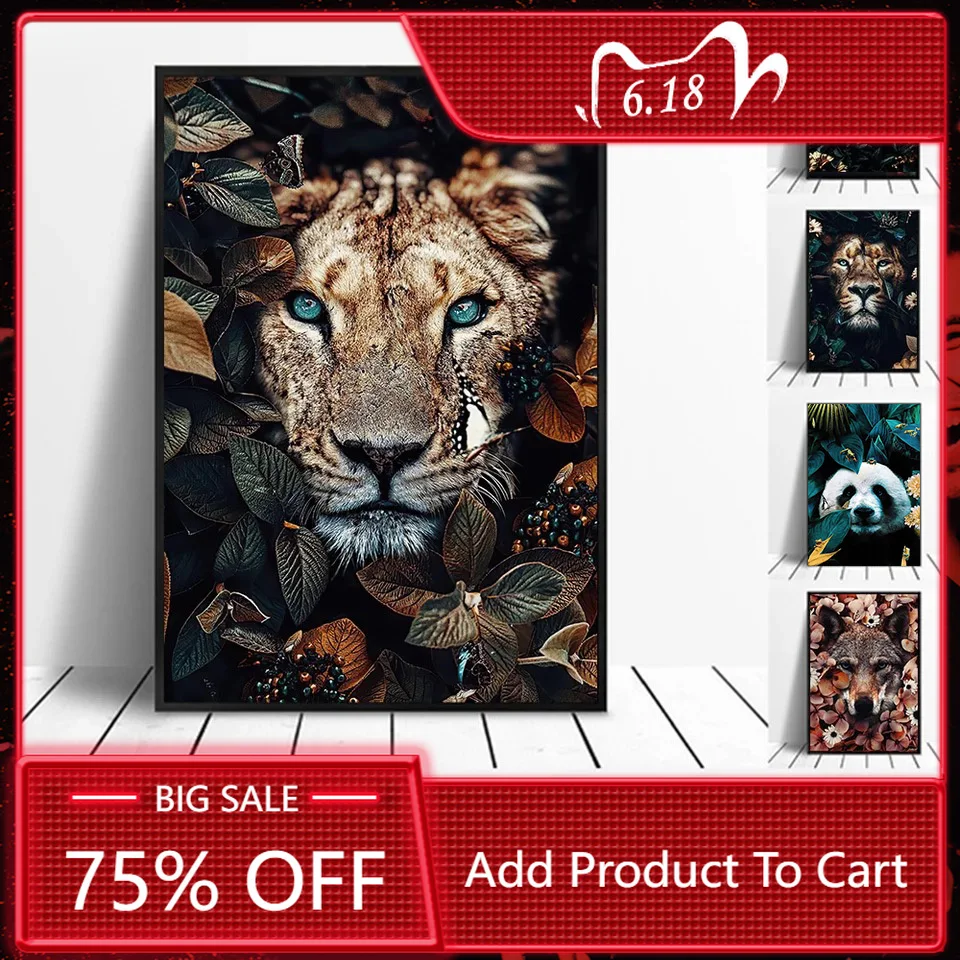 

New Flower Animal Tiger Lion Zebra 5d Diy Diamond Painting Living Room Decorative Mosaic Painting Diamond Embroidery Full Drill