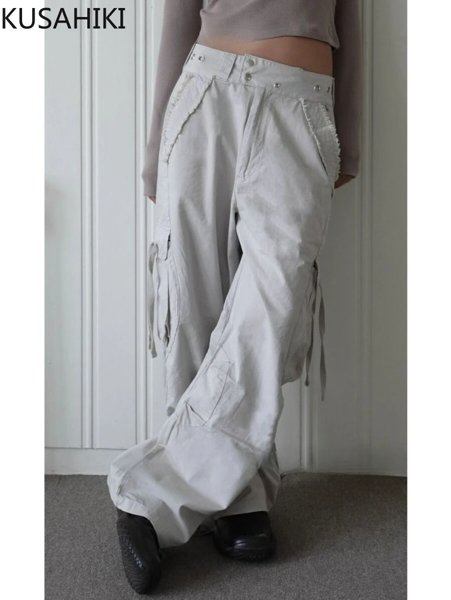 Брюки-карго женские эластичные на молнии с карманами Y2k