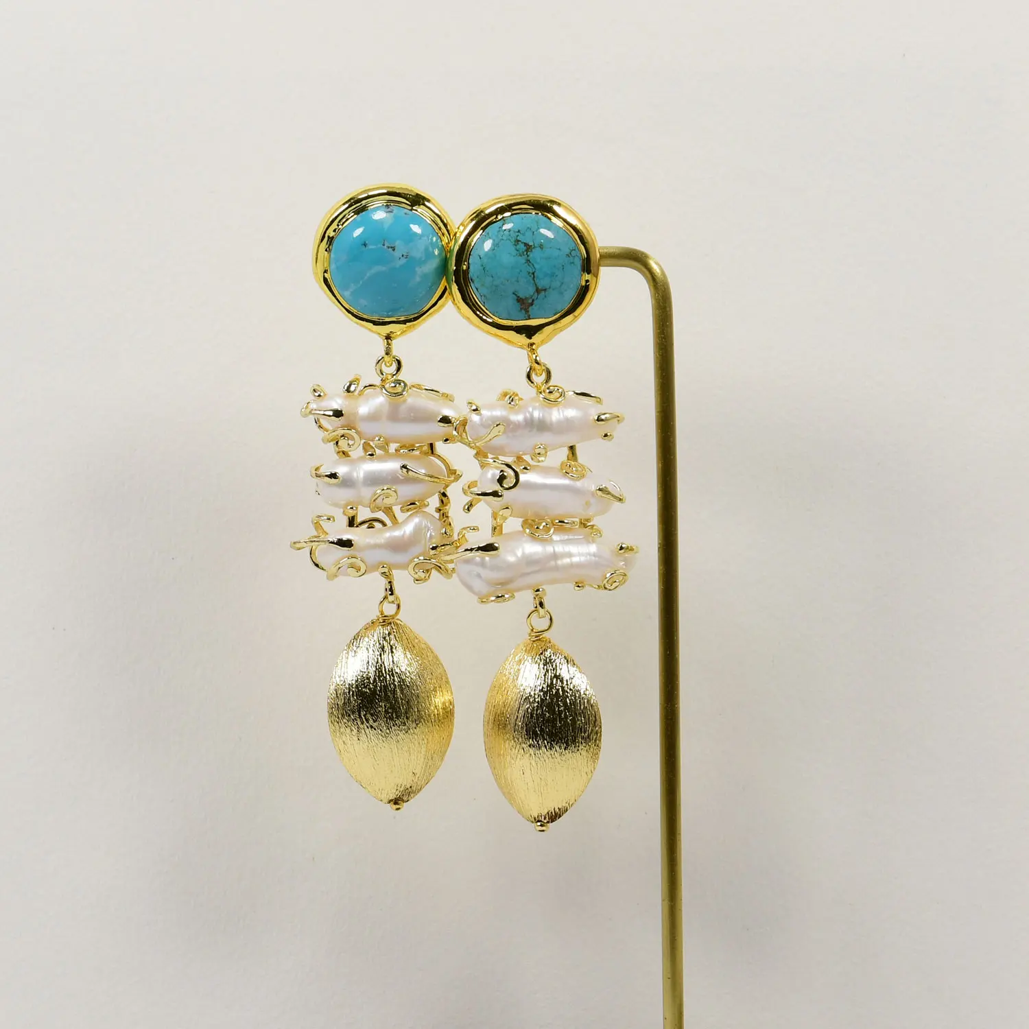 

GG 32x31mm white Biwa Pearl Natural Turquoise Stud Earrings FashJewerly