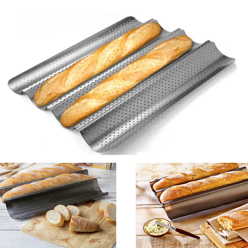 

baking tray Wave Baguette Mould long stick Non-toxic Baking Dishes Pastry Tray Oven Rolling French bread stick baking pan 5