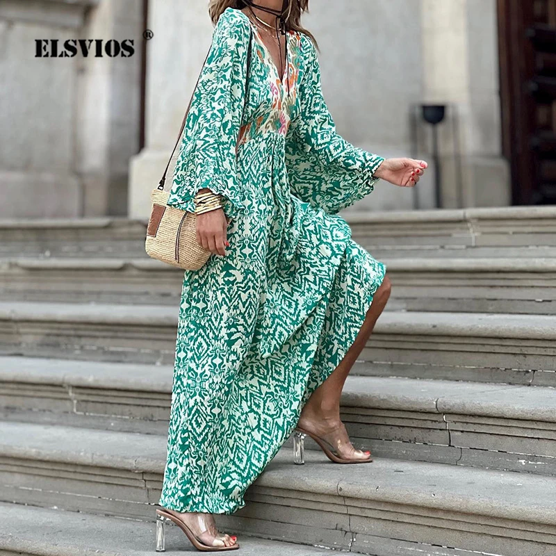 

Женское платье с открытой спиной, V-образным вырезом и принтом