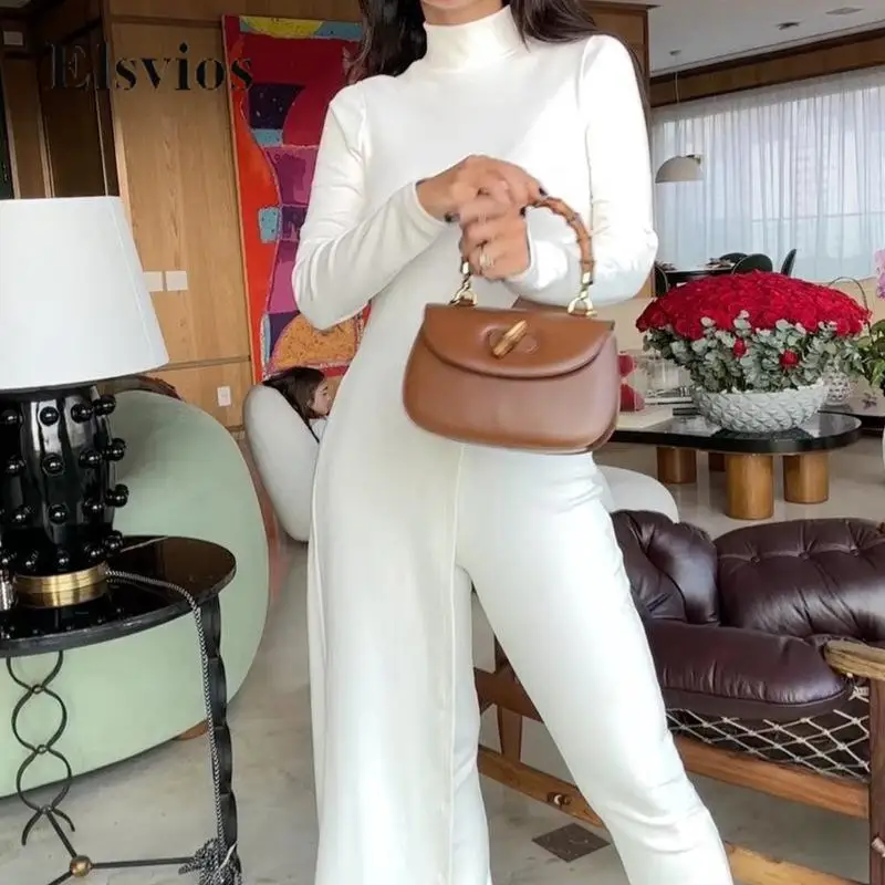 

Женский Асимметричный комплект из двух предметов, однотонная длинная рубашка и облегающие брюки, Элегантный Приталенный костюм со стоячим воротником, осень