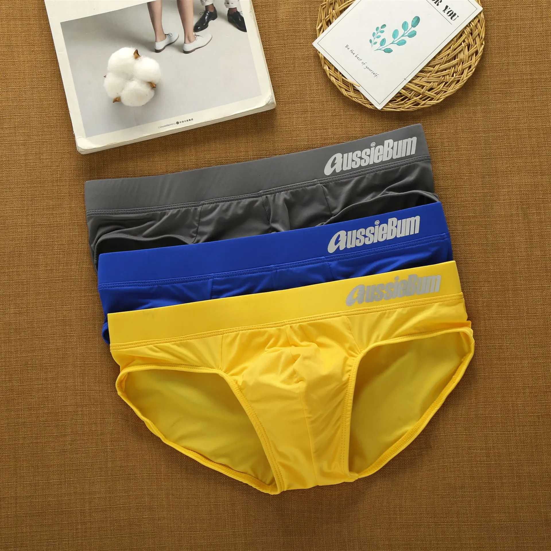 Men's Aussiebum Briefs with Milk Silk Low Waist Stretch Stereo Bag Fit Comfortably Mens Underwear Tangas Sexis De Hombre