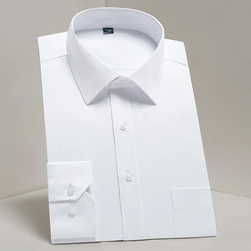

Plus Size Men's Basic Standard-fit Long Sleeve Dress Shirt Solid/striped Formal Business White Work Office Classic Male Shirt