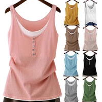 s ladies casual tank topsleeveless loose bottoming shirt tank two piece vest solid pullovertop fakewomen vest round neck