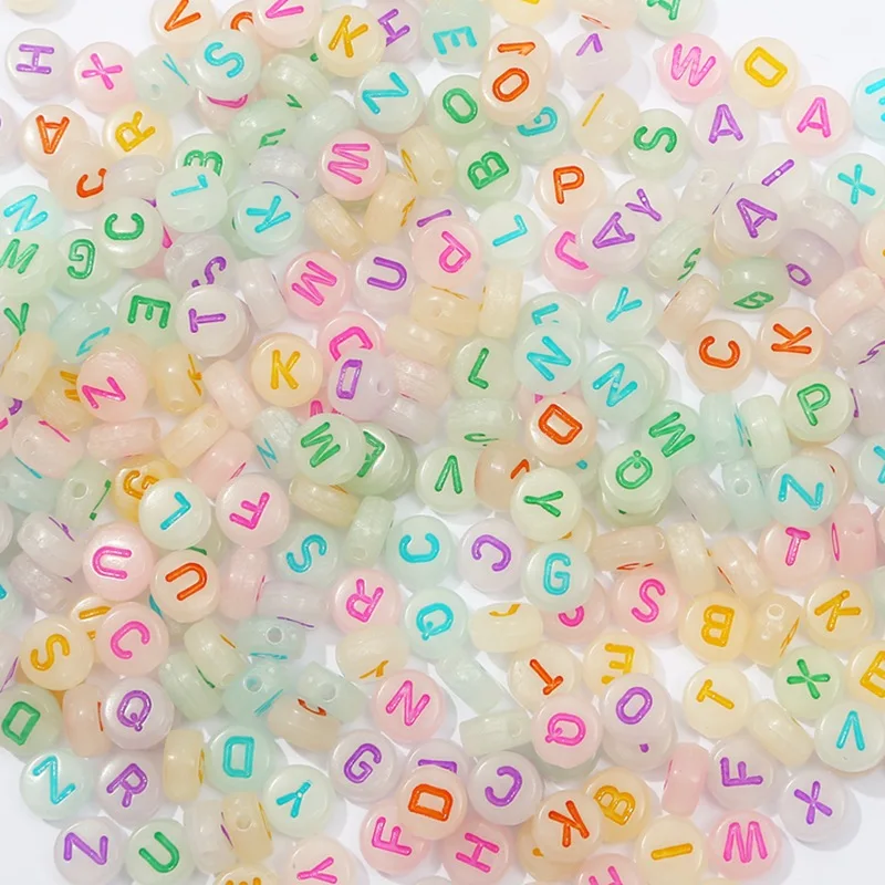 100pcsDIY Beaded Material Early Education Acrylic Stars Peach Heart Letters Luminous Flat Beads Square Beads Round Loose Beads images - 6