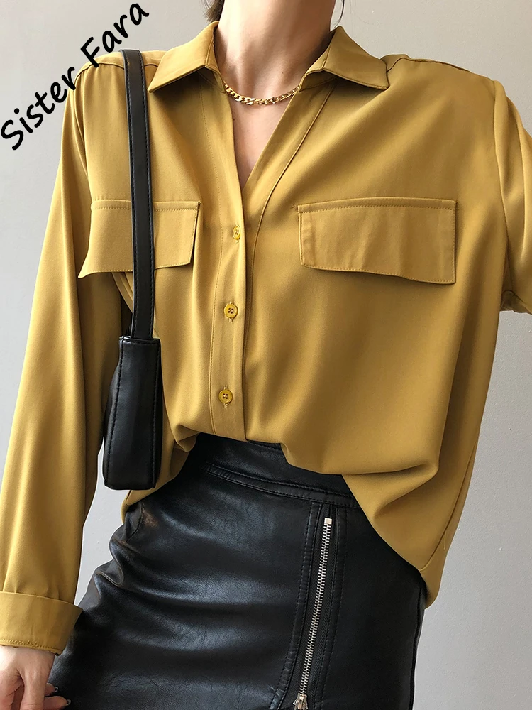 

Рубашка женская однотонная с длинным рукавом, однобортная, свободного покроя