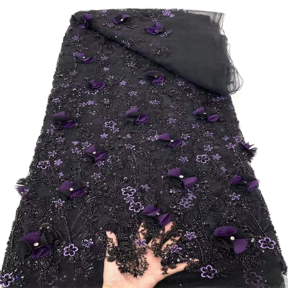 Кружевная ткань с 3D африканскими блестками кружевная 2024 Высококачественная