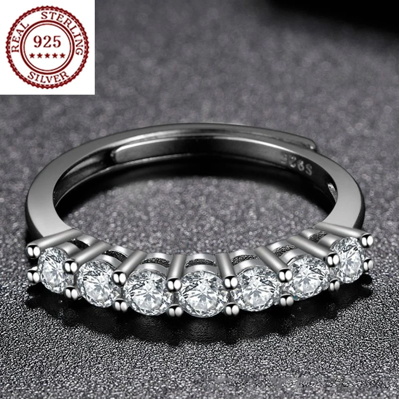 

Japanese and Korean style S925 silver Moissanite row of diamonds ring female simple personalized sweet noble jewelry female gift