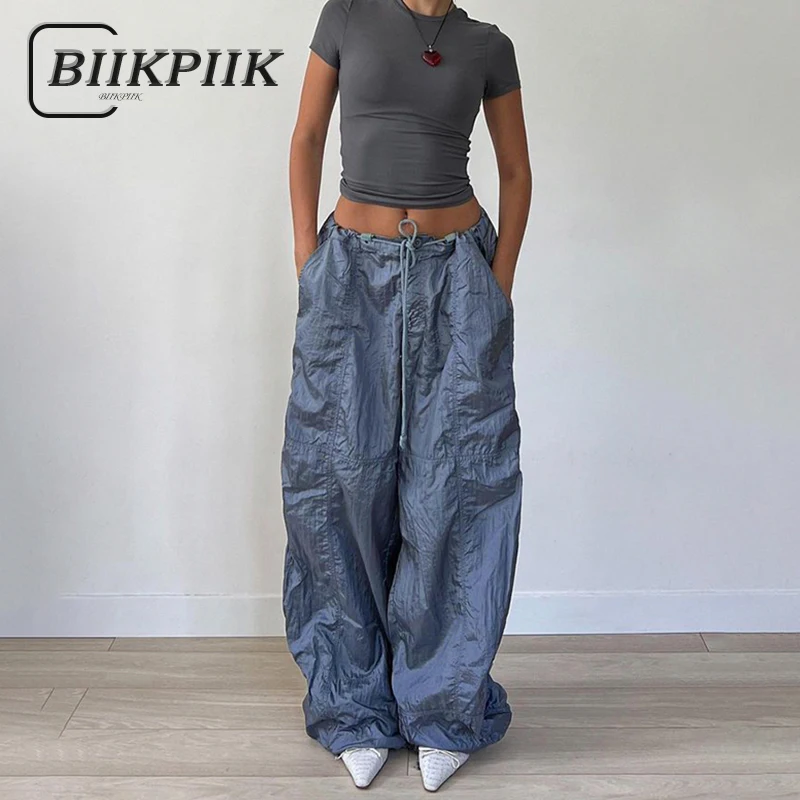 

Модные свободные женские брюки BIIKPIIK, Повседневные базовые прямые универсальные брюки большого размера с заниженной талией