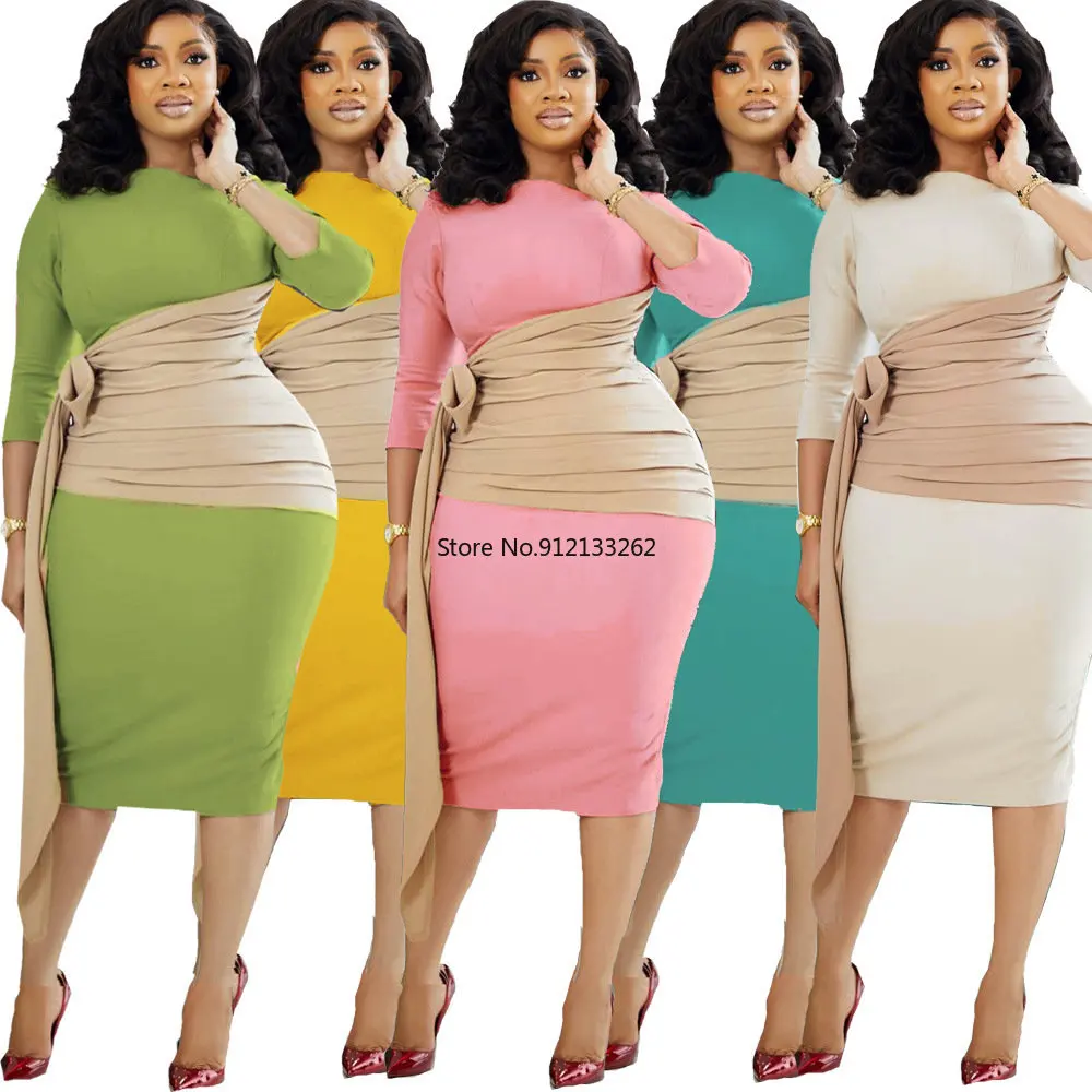 

Autumn Fashion Dress Women's Solid Oblique Collar Patchwork High Waist Pencil Dress Commuter Elegant Slim Dress Women