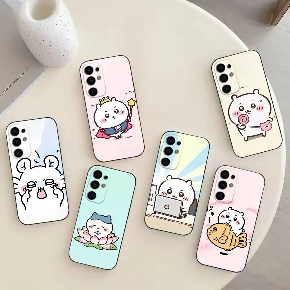 Фото Милый мультяшный чехол для телефона C-Chiikawaing для Samsung S26,25,24,21,22,23,30,20,Ultra,Plus,Fe,Lite, черный, мягкий чехол №1