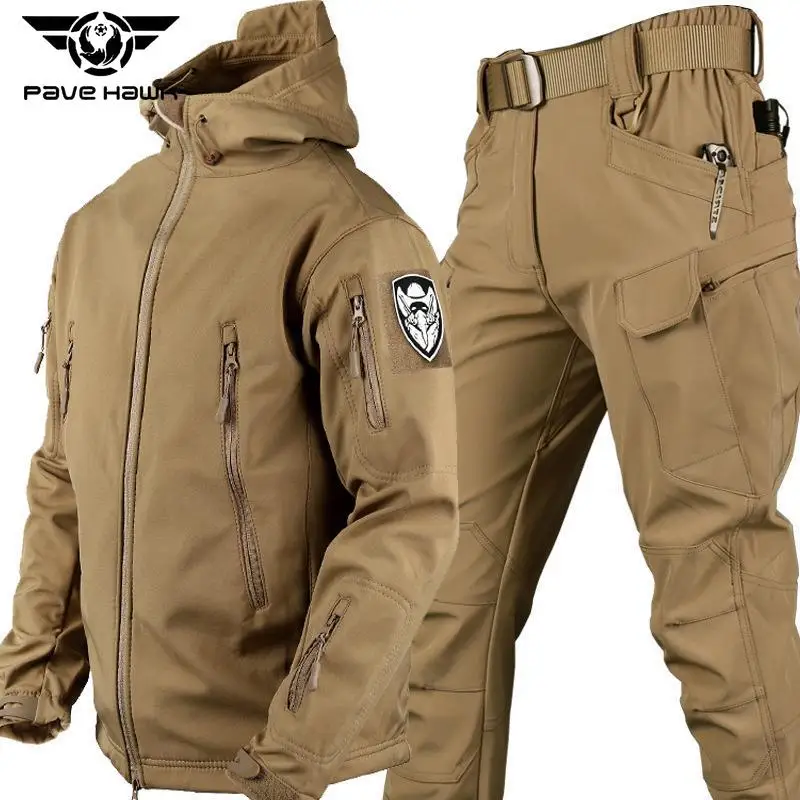 

Men's Thick Soft Shell Winter Military Work Shark Skin Set Camo Plush Thickened Excluding Cuff Logo Pattern
