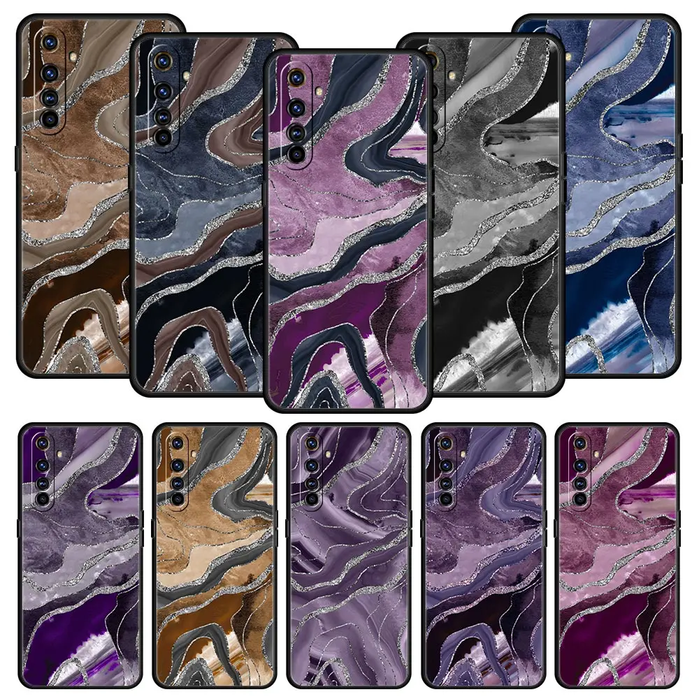 

Silver Agate Marble Pattern Phone Case For OPPO Realme 9 8 7 6 GT2 Pro Plus 5G Cover Realme C25 C21 C11 C3 8i 9i Coque Funda