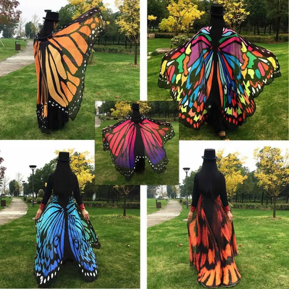 

Muffler Butterfly Wing Shape Lightweight Ultra-soft Wide Spread Butterfly Pattern Scarf Poncho for Party