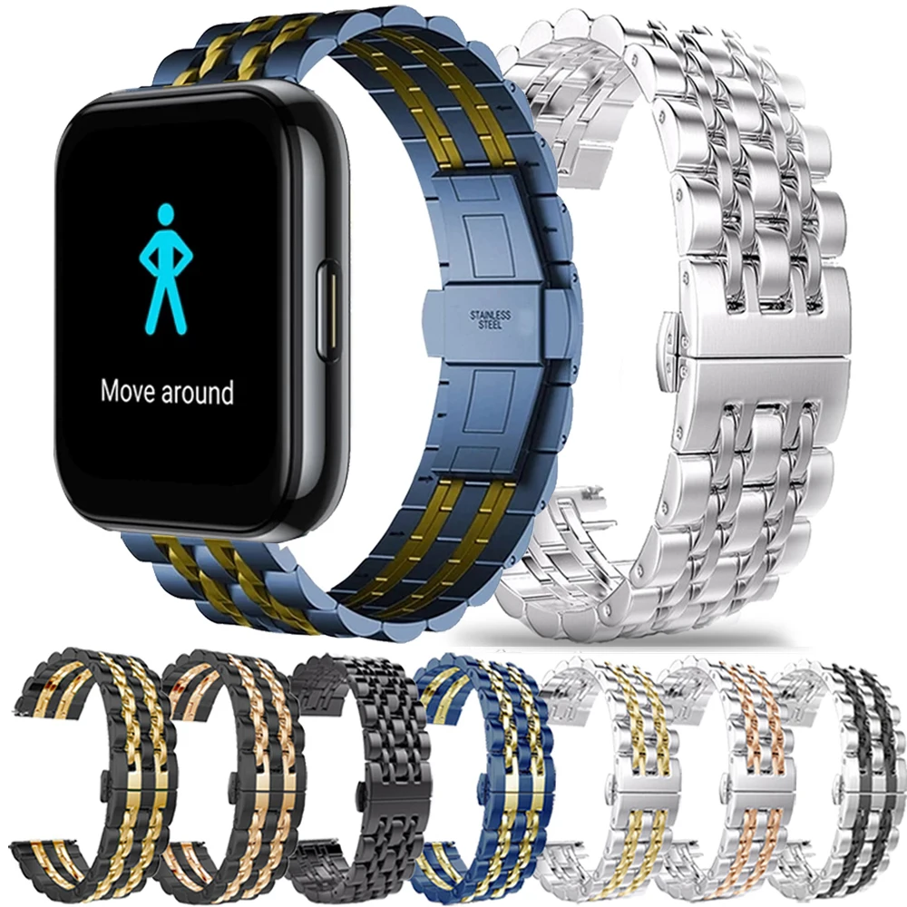 

Ремешок из нержавеющей стали для часов Realme Watch 2 S Pro, металлический браслет для Fossil Gen 20 мм 22 мм, аксессуары для часов