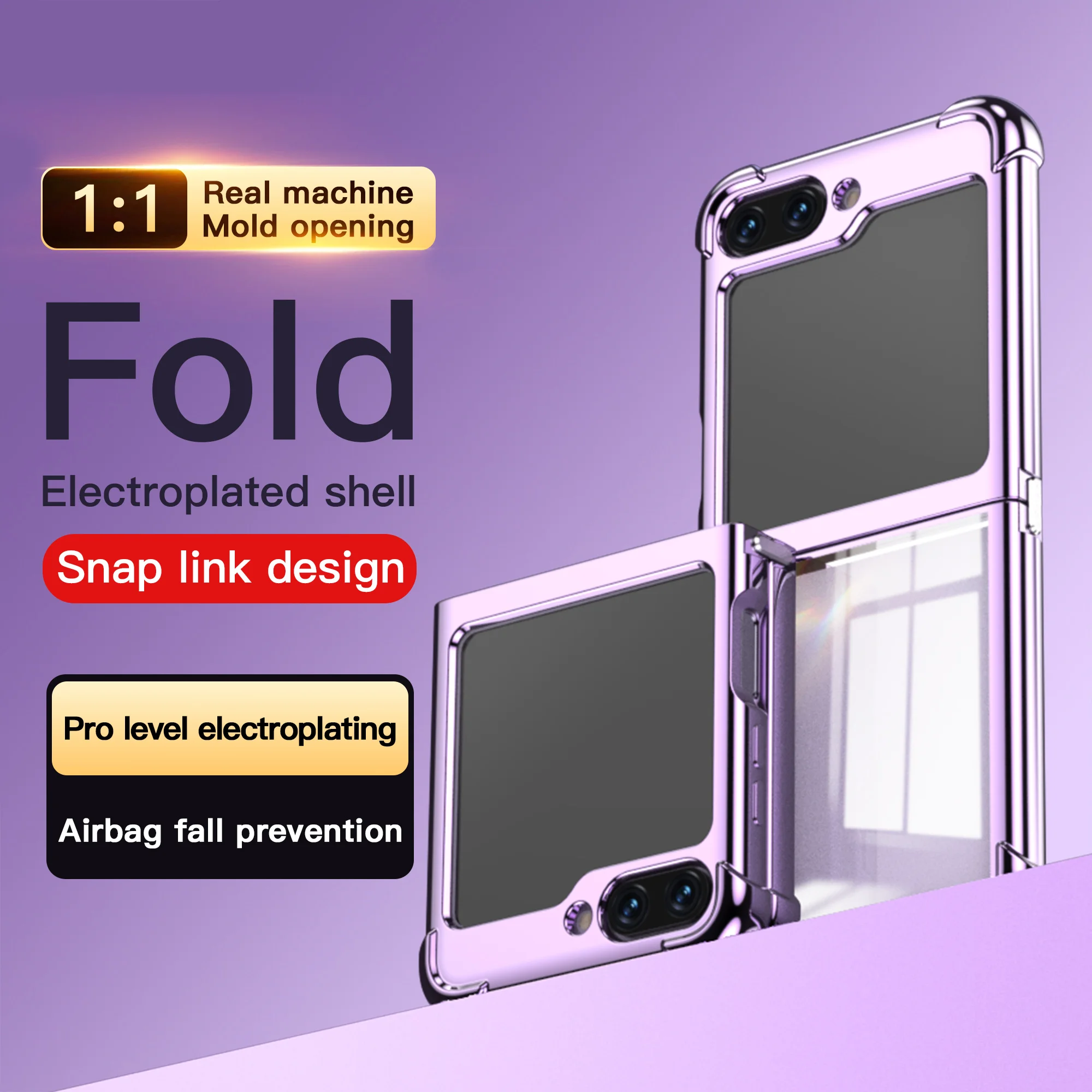 

For Samsung Galaxy Z Flip 5 4 3 ZFlip5 Case Luxury Electroplating Transparent Folding Four-corner Shockproof Soft Back Cover