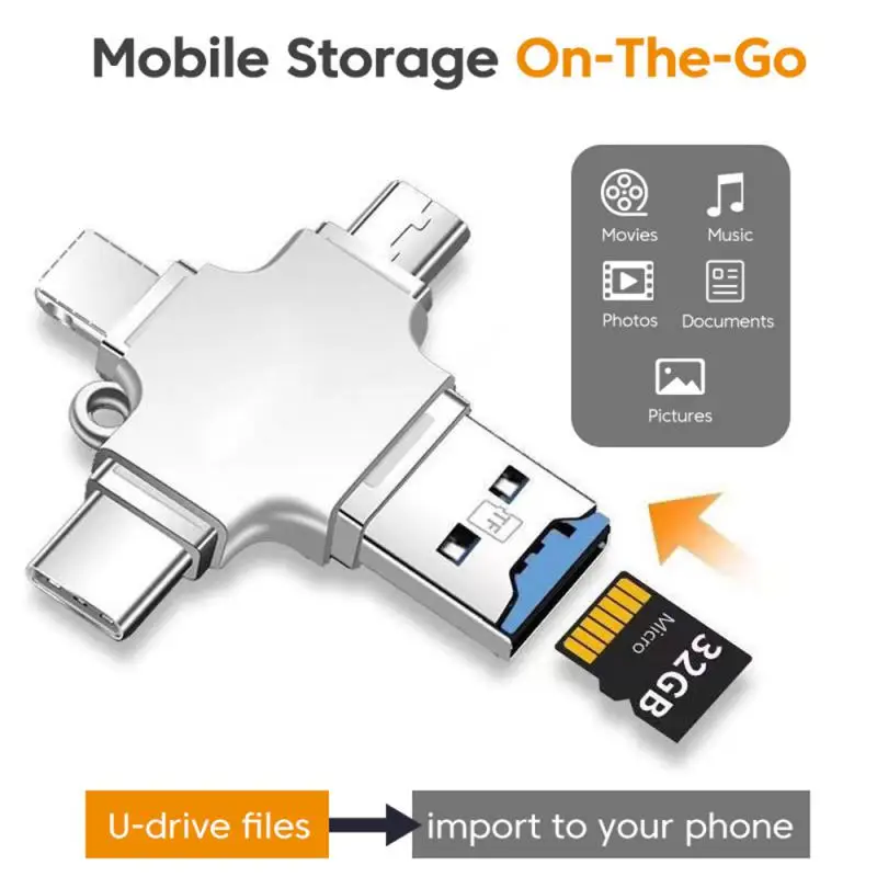 

4 In 1 Card Reader USB 3.0 To Type C Adapter USB To IOS Micro TF Card OTG Converter For PC IPhone Samsung Xiaomi Huawei