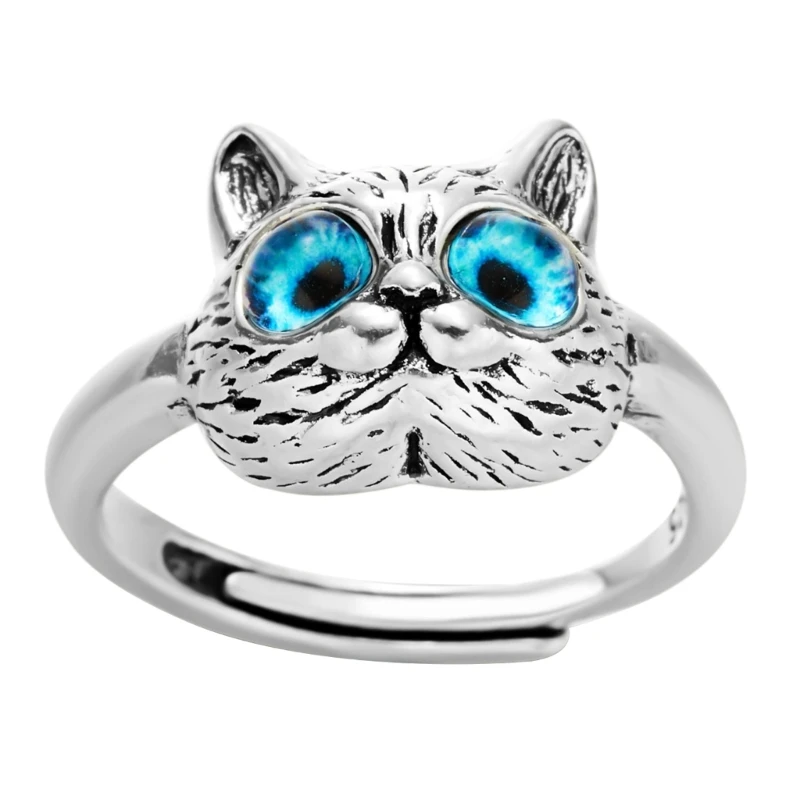 

M2EA Ring Cute Kitten Animal Ring Open Adjustable Size Finger Ring for Animal Lover Women Teen Girls Birthday Gift