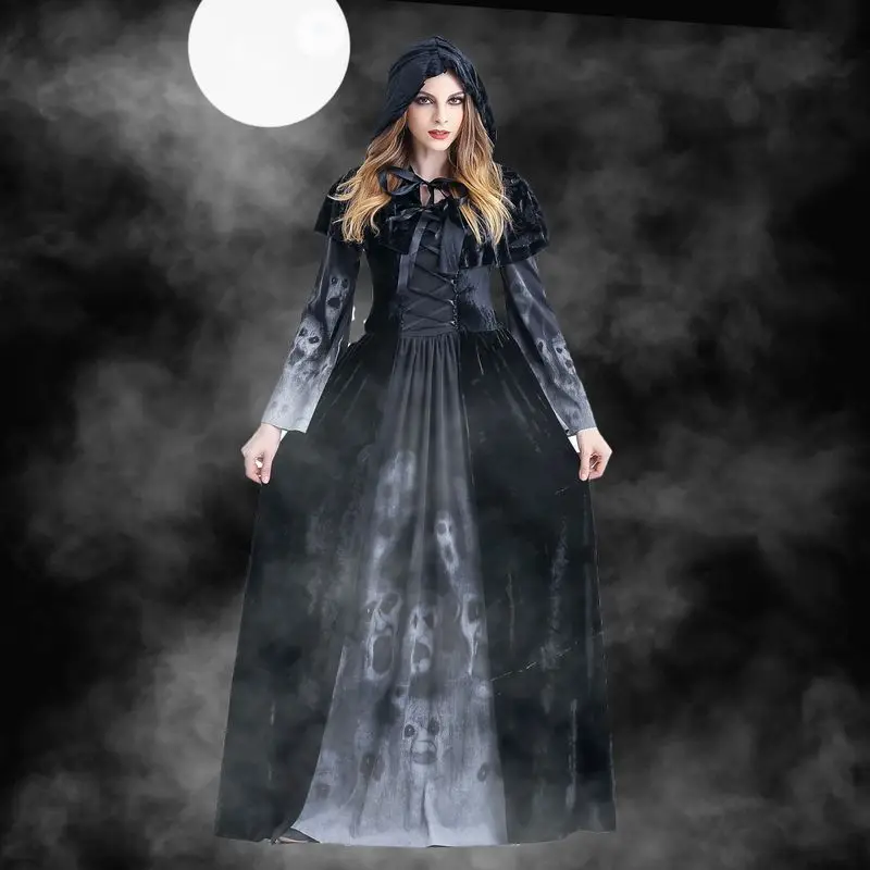 

2023 Halloween party performance adult female death long skirt horror skull vampire role-playing costume bar ds stage costume.