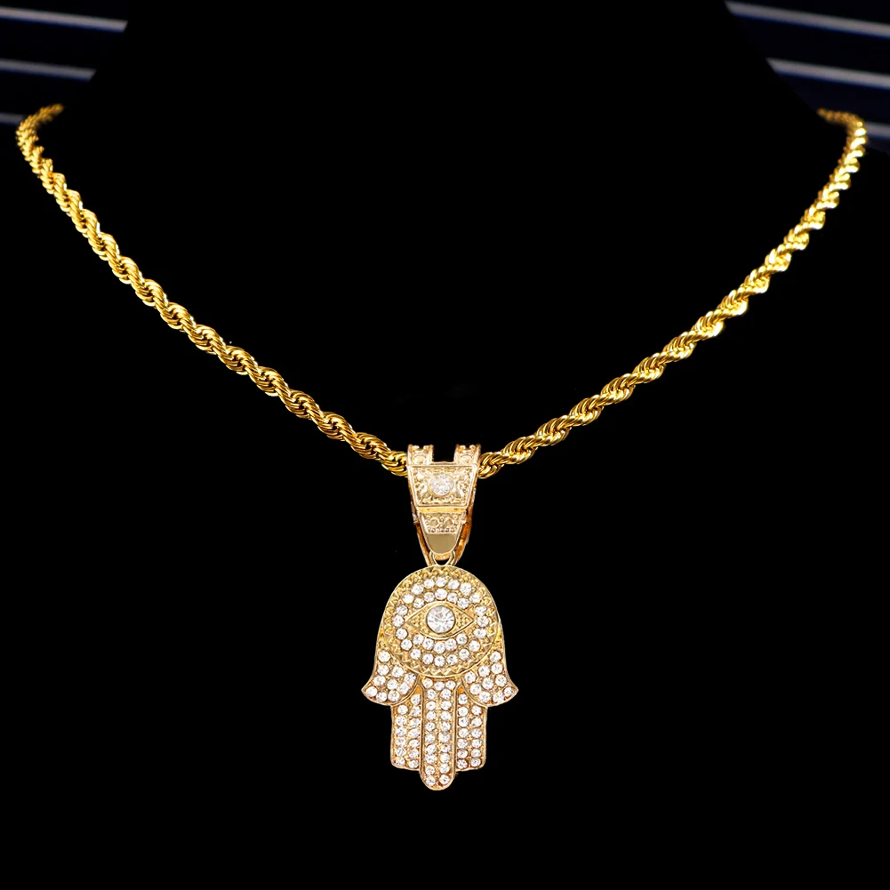 Ожерелье с подвеской Хамса из блестящего кристалла сглаза для мужчин и женщин