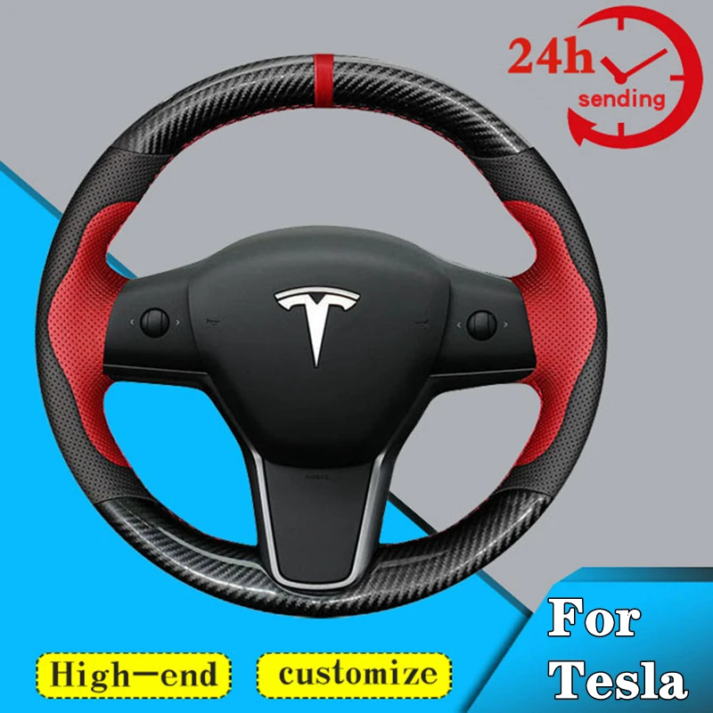 

Пользовательский DIY Углеродное волокно Кожа Автомобиль Крышка рулевого колеса Подходит для Tesla Model 3 2017-2020 Авто Аксессуары интерьера Рулевое управление обертывание
