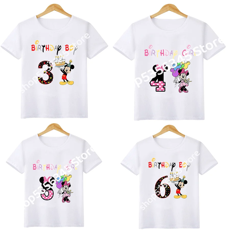 

Disney Mickey Minnie Mouse T-shirt Graphic Birthday Number Tees Boy Girl Summer Tops Baby Shower Customize Clothes Party Supply