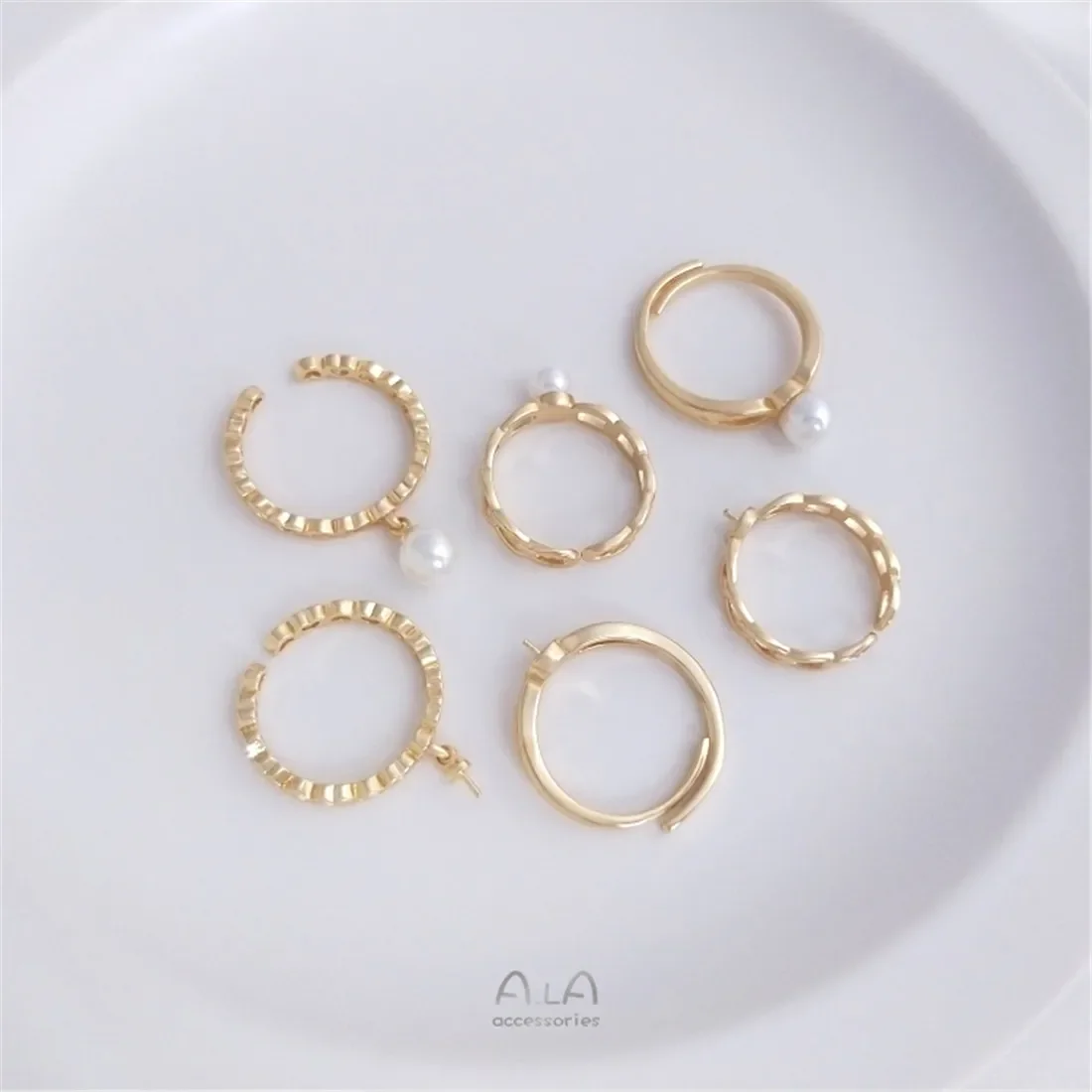 14-каратное медное золотое кольцо-держатель для бусин с полуотверстием ручная