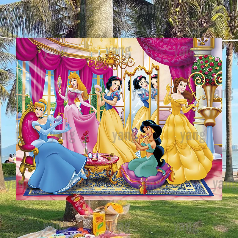 

Romantic Cinderella Baby Happy Birthday Party Disney Backdrop Beauty and the Beast Belle Beautiful Princess Cartoon Background