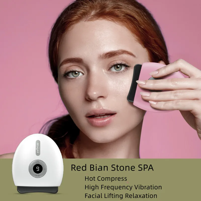 

USB Electric Scraping Board Red Bian Stone SPA Hot Compress High Frequency Vibration Facial Lifting Relaxation Mini Guasha Tool