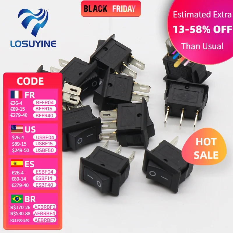 

10 шт., рычажный переключатель 15*21 мм, 3 контакта, SPST, 6 а/250 в, 10 а/125 в, 15 х21