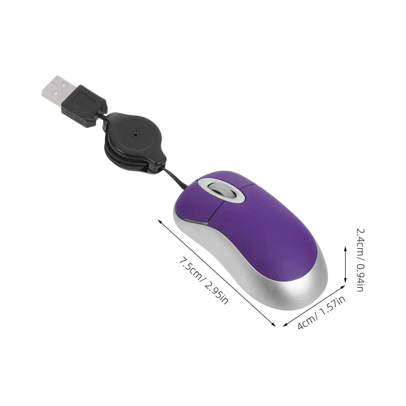 Фото Портативная мини-мышь USB, телескопическая, фиолетовая, оптическая, 1000DPI, бесшумная, проводная, для компьютера, ноутбука, офиса, дома и работы №4