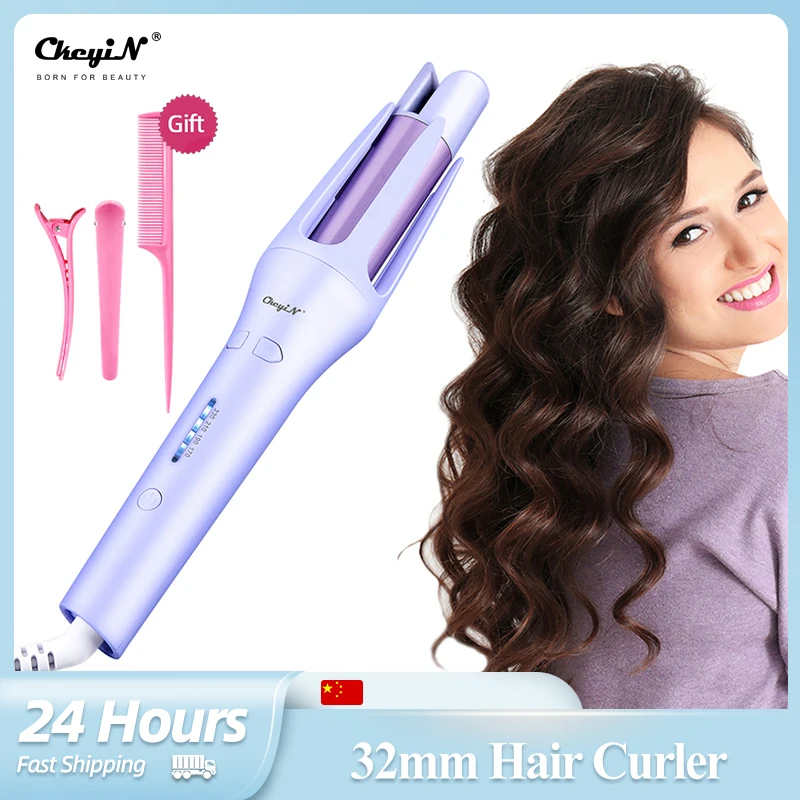 CkeyiN 32mm Automatic Hair Curler for Women Tourmaline Ceramic Curling Iron Rotating Roller Auto Rotary Fast Heating Styling