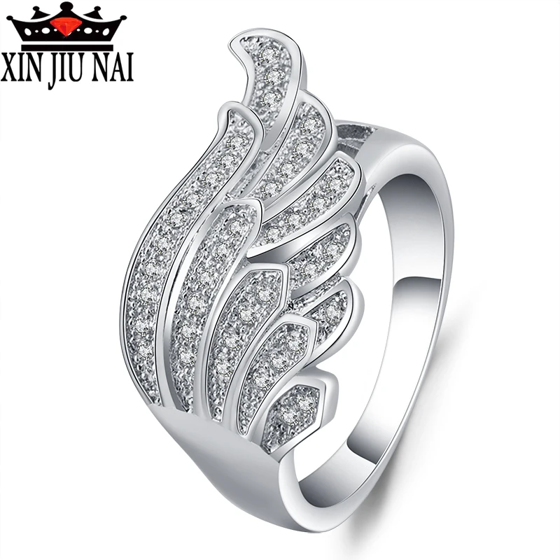 

Party Beautiful Charm Feather Fashion Wing Ring Female Style CZ Set Zirconium Angel Wing Creative Dance Ring Rhod Ring