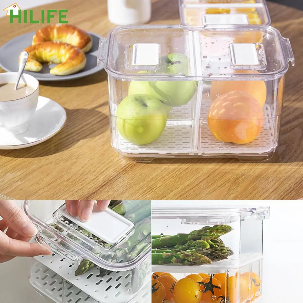 

Kitchen Separate Freezer Seal Bin Refrigerator Food Storage Containers two layer-4.5L With Lid For Vegetable Fruit Meat Fresh