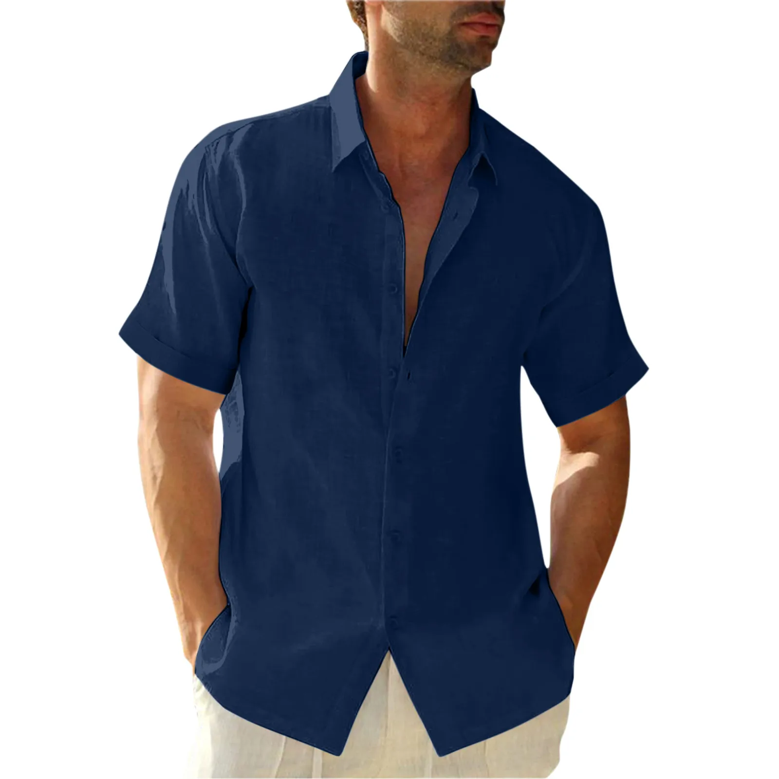 

down Pajama Male Casual Solid Shirt Short Sleeve Turn Down Collar Shirt Button Formal Shirt down Pajama Blue Sleeve