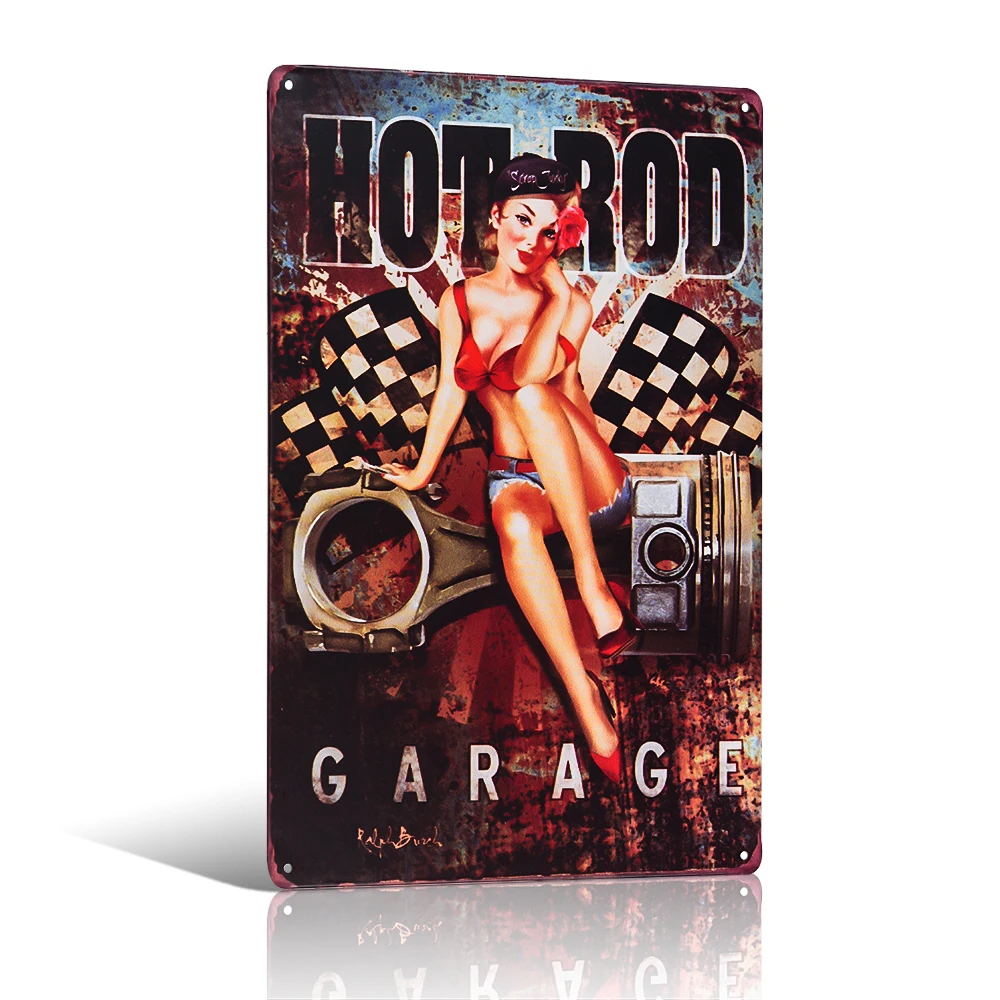 

Vintage Metal Tin signs Pin up Hot Rod Route 66 Motor Restaurant Garage Wall Stickers