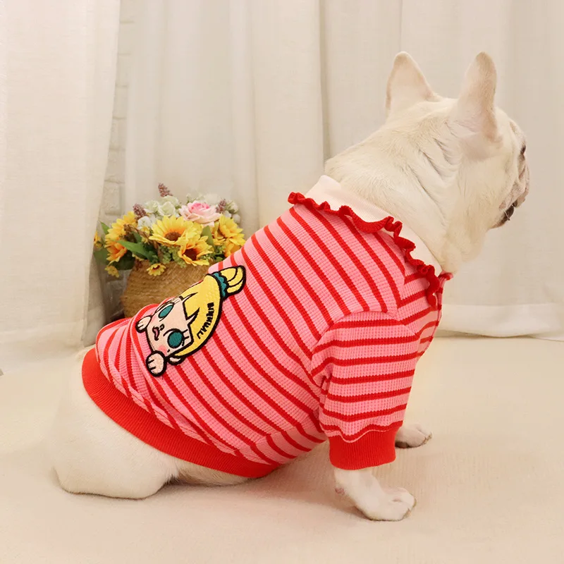 

Polo Shirt French Bulldog Outftis for Pug Corgi Short Puppy Outfits striped T-shirt sweater Spring Autumn French Bulldog Clothes