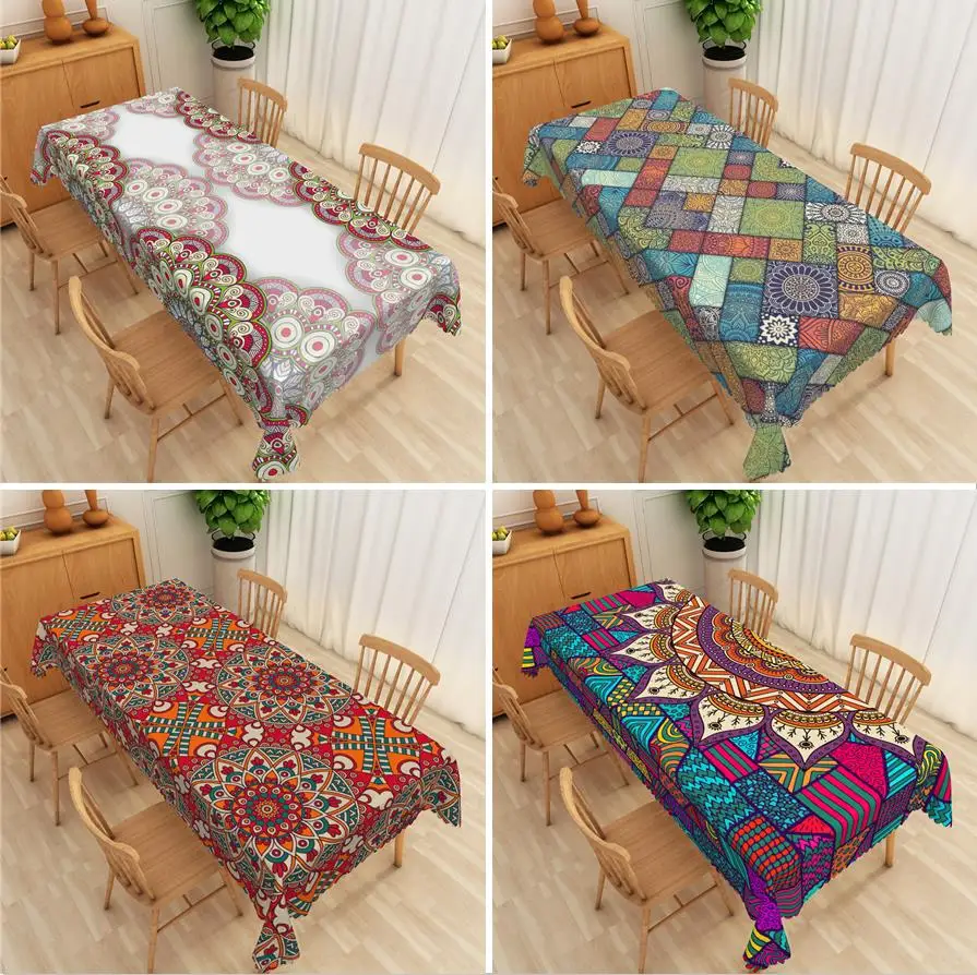 

Богемный стиль, цвет скатерть с макраме, прямоугольная, водонепроницаемая, мандала, цветочный принт, чехол для стола, кухонный кофейный стол...