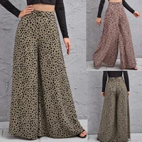 women summer wide leg pants casual loose high waist leopard print fashion streeetwear workwear office outwear lady long trousers